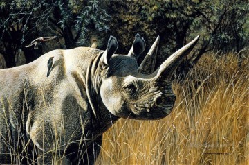 monochrome black white Painting - black rhino animals